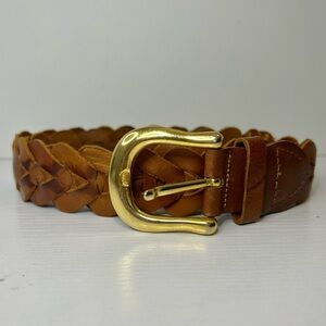 Capezio Vintage Brown Leather Braided Belt w/ Gold Buckle Size M/L